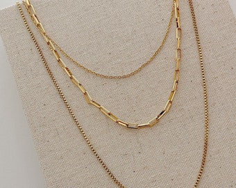 Triple Gold Link Chain  Layered Necklace. Multi Strand Minimalist Gold Necklace. Layering Chunky Chain Necklace. Thick Chain Necklace