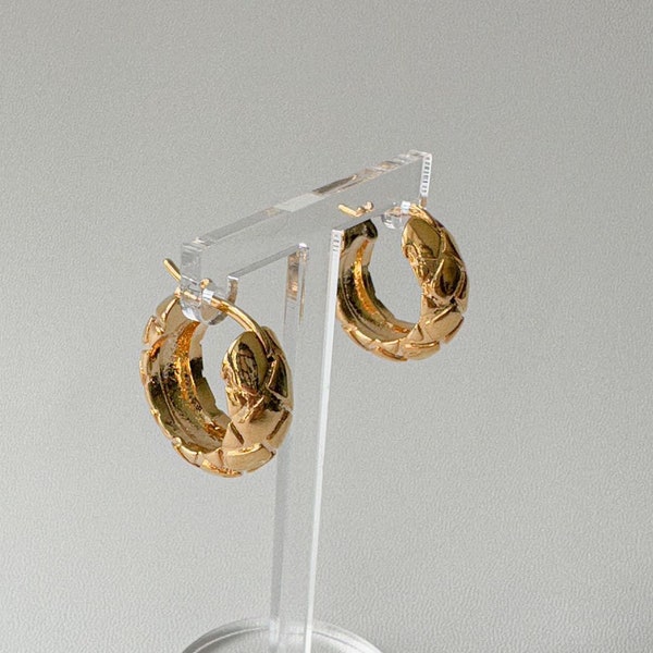 Large thick gold hoop earrings. 24k gold plated chunky large huggies for women. Minimalist coco inspired style dainty hoop earrings.