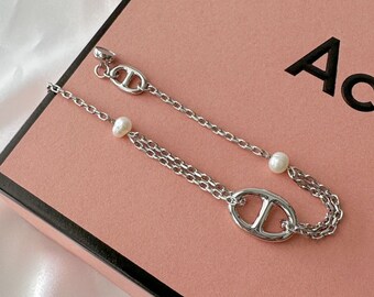 Sterling Silver S925 Pig Nose Shaped Link Silver Bracelet With