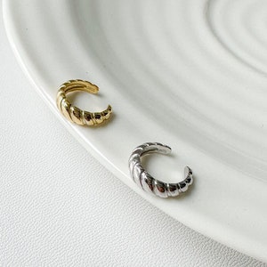 Sterling silver minimalist ear cuff. Small croissant ear cuff no piercing. Gold twisted ear wrap. Silver daily simple ear cuff for women.