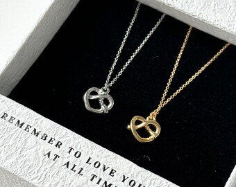 Pretzel pendant charm necklace. Women fashion food necklace. Cute chain necklace for women. Pretzel jewelry. Gift for her.