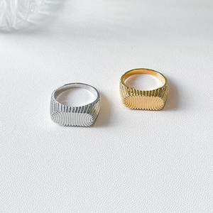 Minimalist 24K Thick Square Stacking Ring. Gold plated chunky band ring for women. Korean style fashion bold ring.