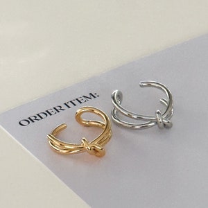 24K Plated Double Band Knot Open Ring. 17mm Inner Diameter Knot Ring. Thick Band Ring.