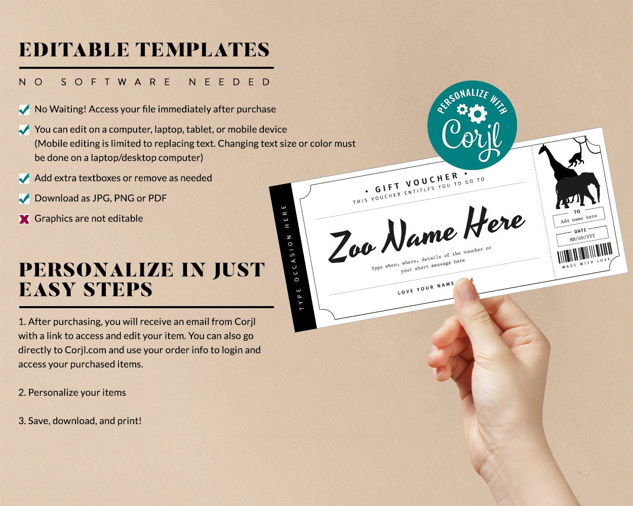 EDITABLE Zoo Gift Ticket Voucher Zoo Surprise Ticket Trip to Etsy