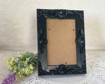 Wood 4x6 Photo Frame, Ornate, Solid Black - Shabby Chic Hand-painted French Country Baroque Vintage Style Ornate Wedding Home Nursery