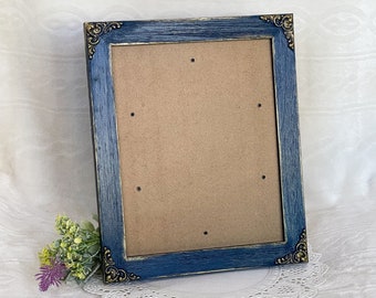 Wood 8x10, 5x7, 4x6 Photo Frame, Navy Blue with Gold Accents - Shabby Chic French Country Vintage Antique Style Wedding Home Nursery Decor