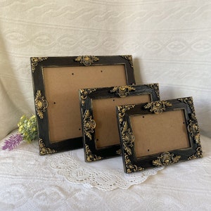 4x6, 5x7, 8x10 Wood Photo Frame, Ornate, Black with Gold Accents - Shabby Chic French Country Vintage Antique Style Wedding Home