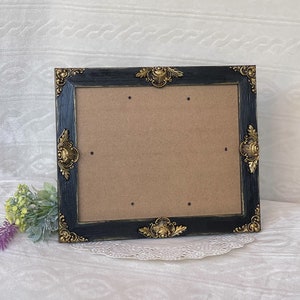 Wood 8x10 Photo Frame, Ornate, Black with Gold Accents - Shabby Chic French Country Vintage Antique Style Wedding Home Nursery Decor