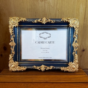 Cornice barocca 5x7: dipinta a mano in blu navy e oro brillante, stile shabby chic