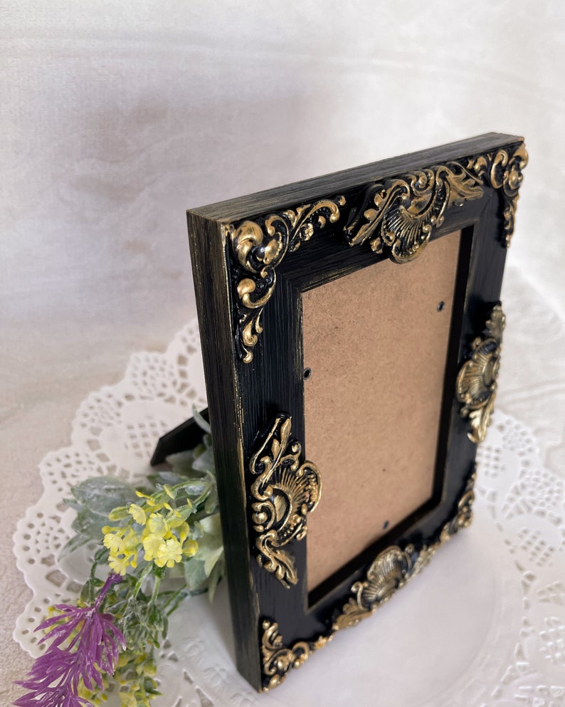 Wood 4x6 Photo Frame Ornate Black With Gold Accents Etsy