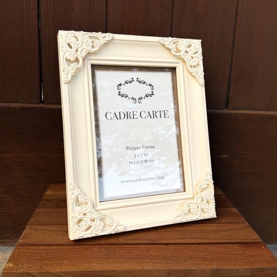 Ornate 5x7 Picture Frame: Heirloom White, Real Glass, French Country Decor