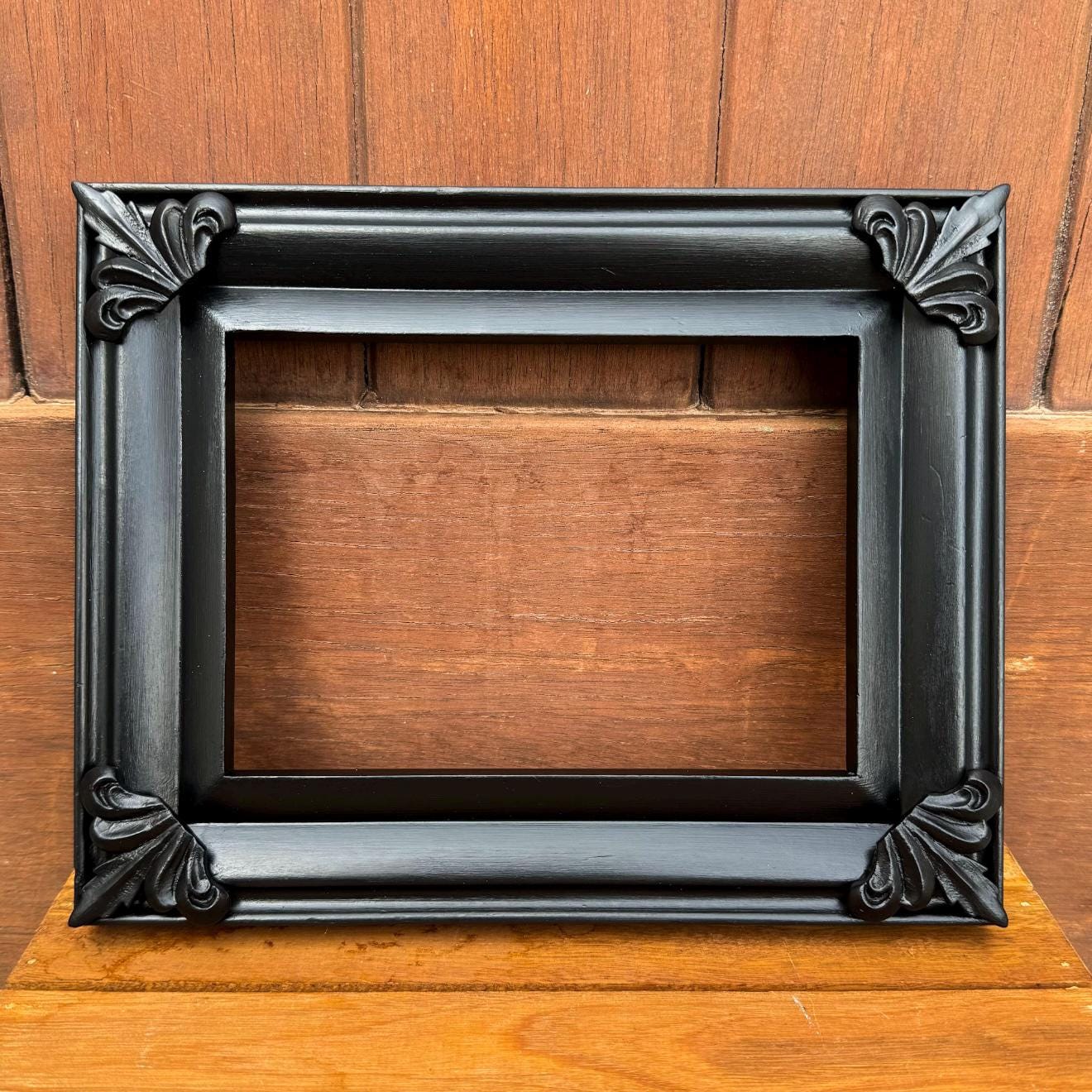 Photo Frame, Vintage Upcycled Antique Style — SOLID BLACK ORNATE — Shabby Chic French Country Regency Victorian Gothic Baroque Home Wedding