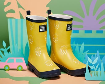 Bottes en caoutchouc jaunes pour enfants plus âgés, bottes en caoutchouc à changement de couleur herbe et air, bottes en caoutchouc d'hiver junior unisexe, bottes Welly, bottes de pluie pour enfants