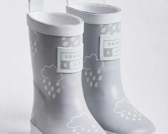 Grey Kids Wellies, Grass & Air Colour-Changing Unisex Kids Wellies, Baby, Toddler, Welly Boots, Childrens Rain Boots, Grey gumboots