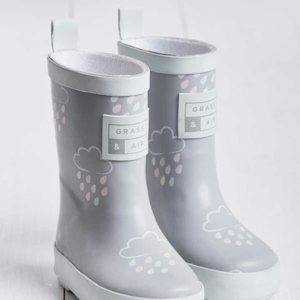 Grey Kids Wellies, Grass & Air Colour-Changing Unisex Kids Wellies, Baby, Toddler, Welly Boots, Childrens Rain Boots, Grey gumboots