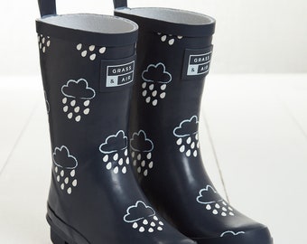 Older Kids Navy Wellies, Grass & Air Colour-Changing Wellies, Unisex Junior Winter Wellies, Welly Boots, Childrens Rain Boots