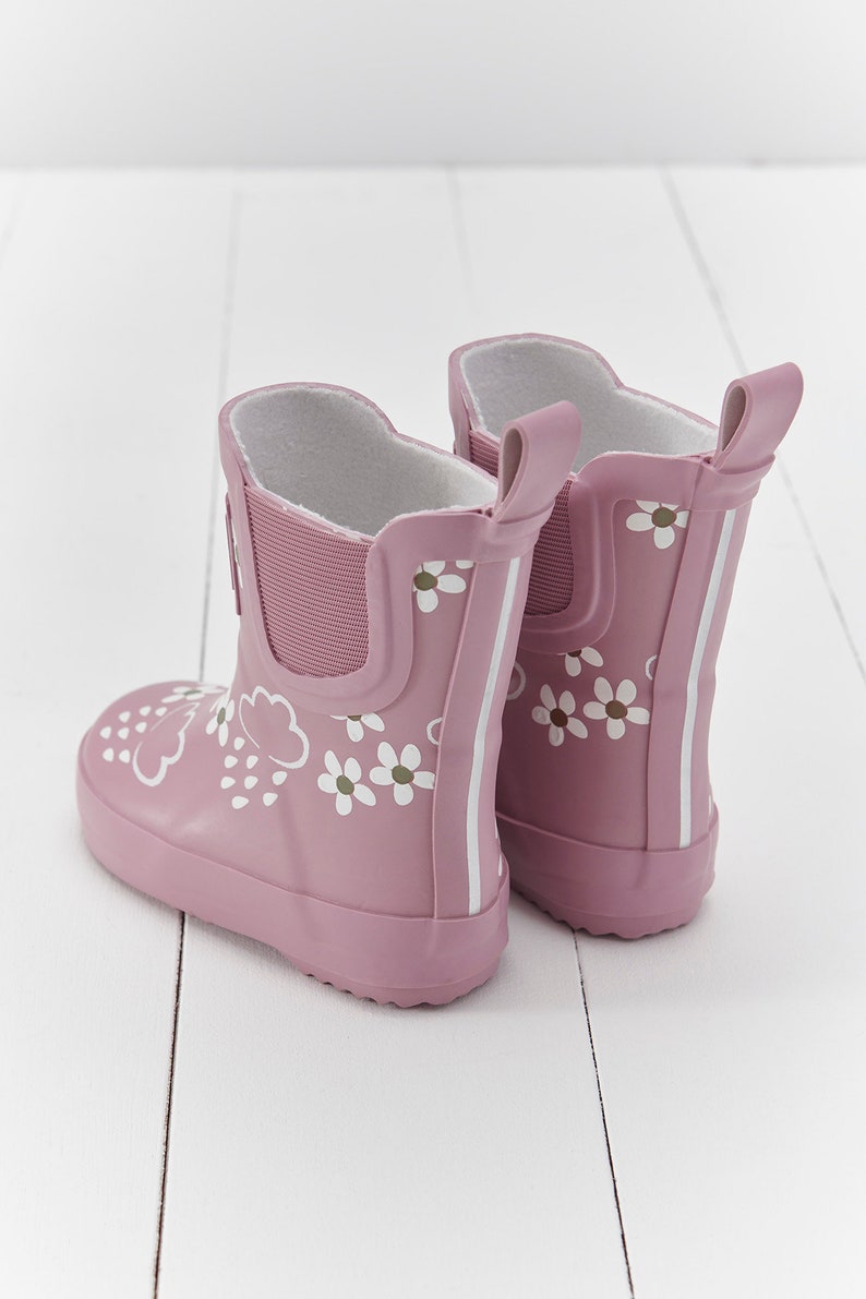 Pink Bloom Floral Short Colour-Changing Kids Wellies, Grass & Air Colour-Changing Unisex, Baby, Toddler, Welly Boots, Childrens Rain Boots image 3