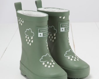 Stivali di gomma per bambini che cambiano colore verde kaki Grass & Air
