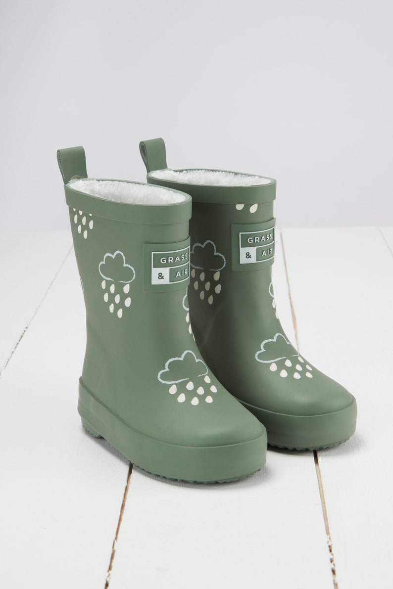 Grass & Air Khaki Green Colour-Changing Kids Wellies image 1