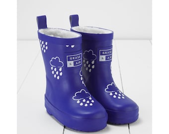 Inky Blue Colour-Changing Kids Wellies, Grass & Air Unisex Childrens Welly Boots, Rain Boots for Babies, Toddlers and Children, Dark Blue