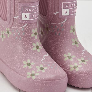 Pink Bloom Floral Short Colour-Changing Kids Wellies, Grass & Air Colour-Changing Unisex, Baby, Toddler, Welly Boots, Childrens Rain Boots image 2