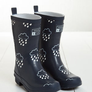 Older Kids Wellies Navy, Grass & Air Colour-Changing Unisex Kids Winter Wellies, Welly Boots, Childrens Rain Boots image 1