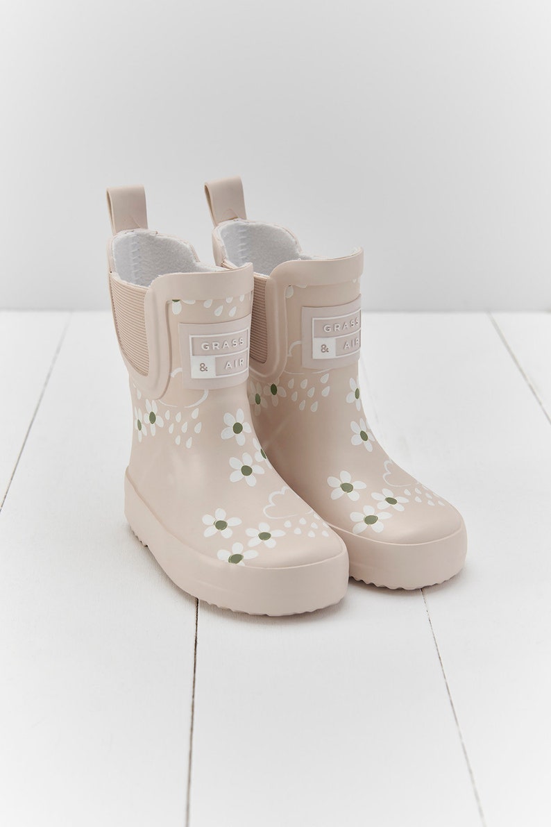 Pampas Cream Floral Short Colour-Changing Kids Wellies, Grass & Air Colour-Changing Unisex, Baby, Toddler, Welly Boots, Childrens Rain Boots image 1