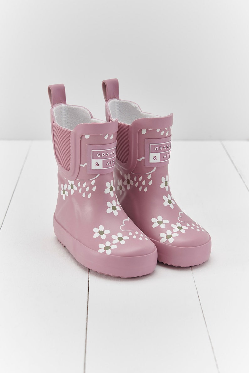 Pink Bloom Floral Short Colour-Changing Kids Wellies, Grass & Air Colour-Changing Unisex, Baby, Toddler, Welly Boots, Childrens Rain Boots image 1