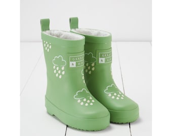 Olive Green Colour-Changing Kids Wellies, Grass & Air Unisex Childrens Welly Boots, Rain Boots for Babies, Toddlers and Children, Pale Green