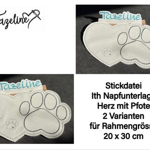 May include: Off-white heart-shaped pet placemat with a paw print design, featuring the word "Tazeline" in a script font. The placemat has a stitched border and is designed for a 7.87 x 11.81 inch frame.