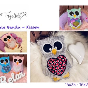 Embroidery file pillow owl Benita owl pillow ith from 15x25
