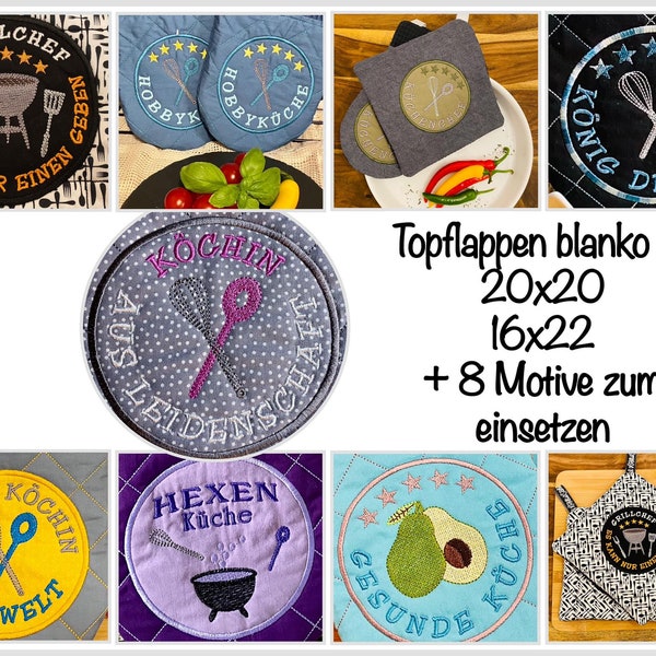 Stickdatei Topflappen ith 16x22 und 20x20 blanko plus Motive