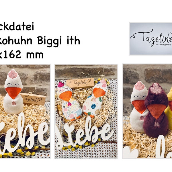 Stickdatei Huhn, Dekohuhn "Biggi" ith 8,2x16,2 cm