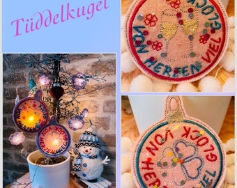 Stickdatei Tüddelkugel Set Anhänger, Lichterketten-Cover Kugel ith