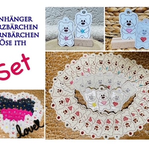 Embroidery file pendant heart bear and star bear eyelet