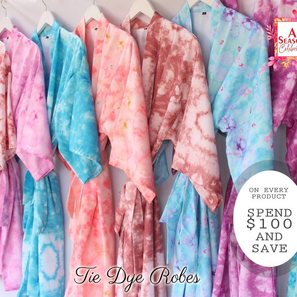 Cotton Tie Dye Robes Bridal Tie Dye Robes Customized Tie Dye Robes Personalized Tie Dye Robes Kimono Robes Bridesmaid Robes Wedding Gifts