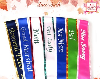 Custom Lace Sash Lace Sash Personalized Lace Sash Customize Sash Bridesmaid Sash Custom Bridal Lace Sash Custom Border Sash