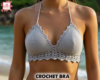Gehaakte festivaltop, verstelbare gehaakte bh-top, gehaakte zomerbikini, handgemaakte halterzwemtop, boho festival sexy strandkleding,