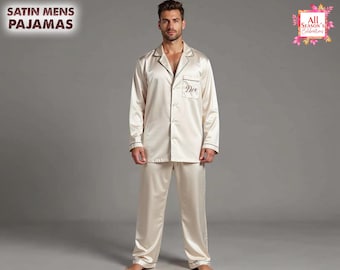Customized Satin Mens Pajamas Set Personalized Pajama Set Groom Pajamas Groomsmen Gifts Bachelorette Party Gift for Him Gift for Dad