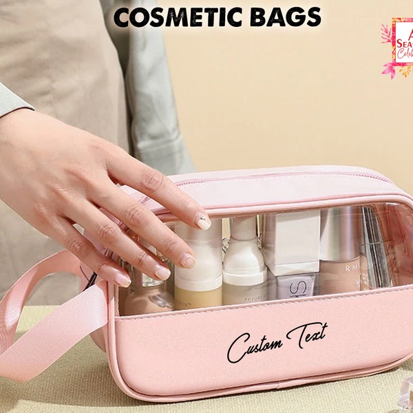 Custom Cosmetics Bag Toiletry Bag, Large Clear Travel Bag for Toiletries, Waterproof & Draining Transparent Makeup Bag Portable and Reusable