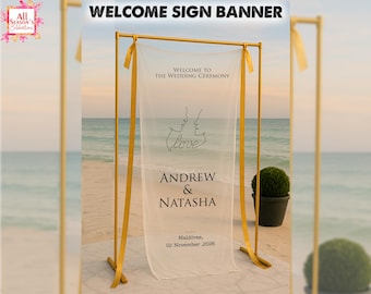 Wedding Welcome Sign Fabric Sheer Modern Ceremony Banner Custom Wedding Sign Decor Minimalist Fabric Reception Sign Customized Wedding Gift