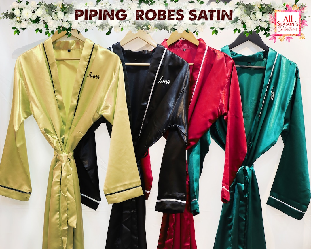 Custom Piping Robes Bridesmaid Robe Bridal Satin Robe Wedding Gifts ...