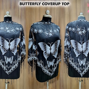 Fabric Roses Fringe Embellished Sheer Poncho // Boho Romance
