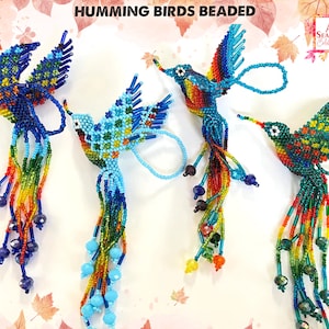 Beaded Humming Bird /Humming bird Ornament Hand Beaded / Hummingbird Seed Beaded Key Chain / Hanging Decors / Room Interior /