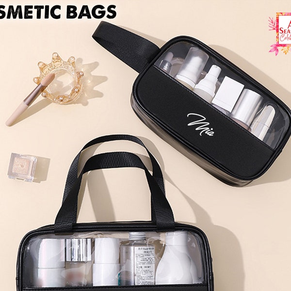 Transparent Cosmetic Bag Custom Makeup Bag Makeup Storage Bag Translucent Large Capacity Organizer Waterproof Portable Travel Storage Bag.