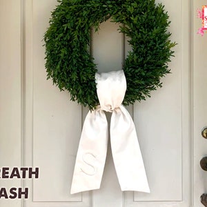 Wreath Embroidery, Home Decor , Easter Wreath, Plain Wreath, Christmas Wreath ,Monogram Wreath ,WHITE Wreath Sash, Wreath Sash, Door Hanger