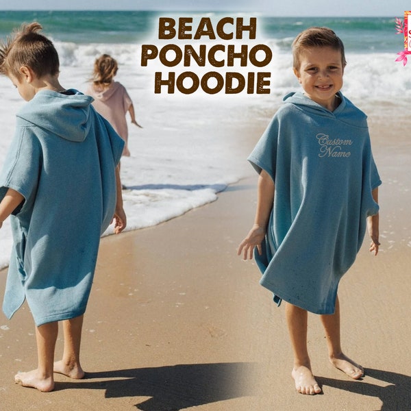 Waffle Hooded Poncho/ Embroidered Kids Hoodie Poncho/ Beach cover-ups/ Wetsuit Changing/ Kids Custom Poncho with Hood/ Christmas Gifts