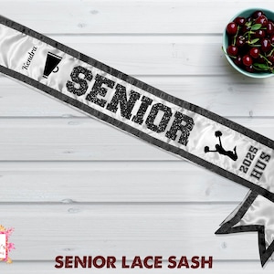 Customized Senior 2025 Lace Sash Border Lace Senior Night Sash Your Text Sash Senior Cheer Sash Megaphone,Guard, Volleyball, Graduation Sash