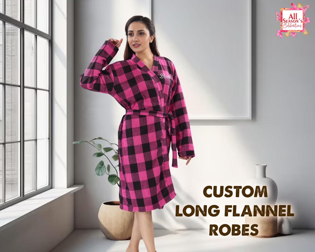 Customized Long Flannel Robe, Bridal Party Flannel Robes, Bridesmaid ...