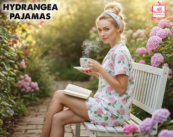 Floral Pyjamas Hydrangea Pajamas Set Shorts Bridesmaid Pjs Rayon pajamas Bridesmaid Pajama Hydrangea Floral Pjs Morning Pajamas set